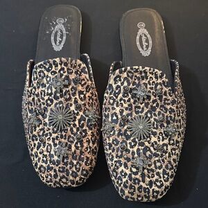 Catalina Leopard Print Embellished Slip-On Mules - Tan & Black